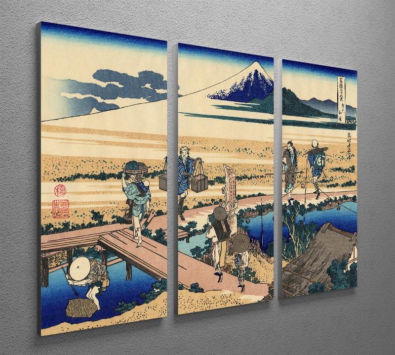 Three-panel canvas print of Nakahara in the Sagami province by Hokusai, showcasing serene landscapes and intricate details.