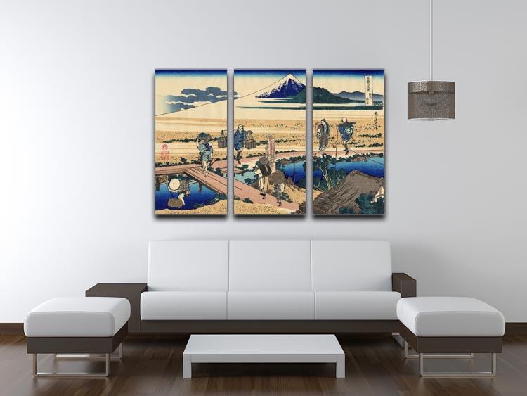 Three-panel canvas print of Nakahara in the Sagami province by Hokusai, showcasing serene landscapes and intricate details.