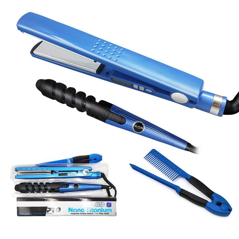 Nano Titanium Flat Iron Professional Hair Straightener with digital temperature control and 360° rotatable cord, ideal for sleek styling.