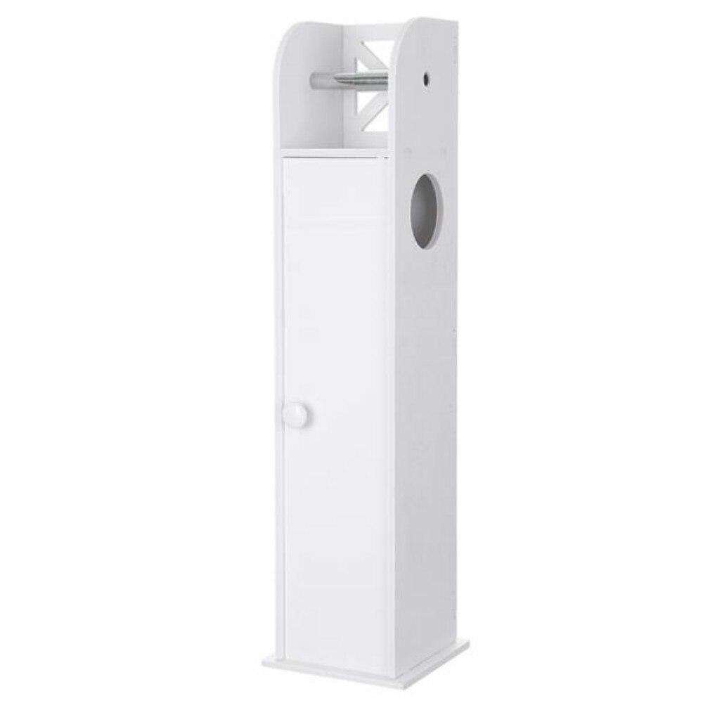 Narrow PVC cabinet for toilet paper and towels, featuring a modern white design, perfect for small bathrooms.