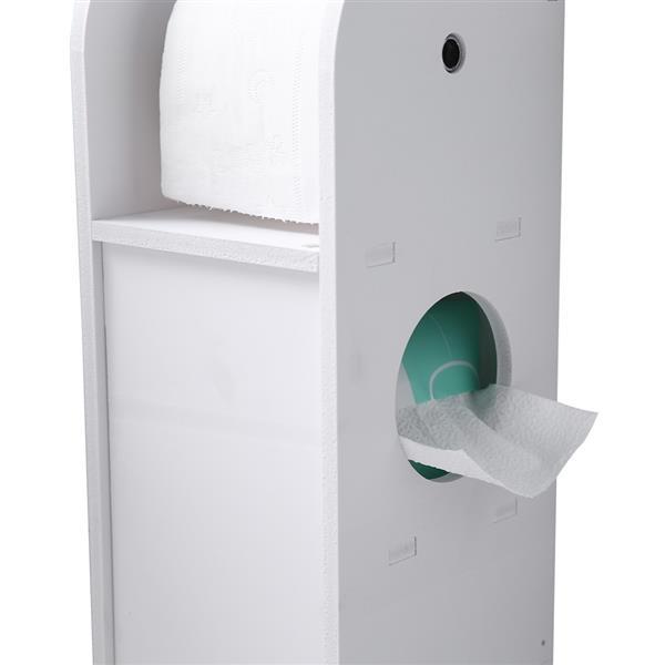 Narrow PVC cabinet for toilet paper and towels, featuring a modern white design, perfect for small bathrooms.