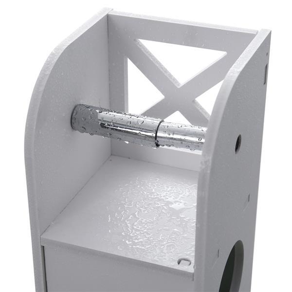 Narrow PVC cabinet for toilet paper and towels, featuring a modern white design, perfect for small bathrooms.