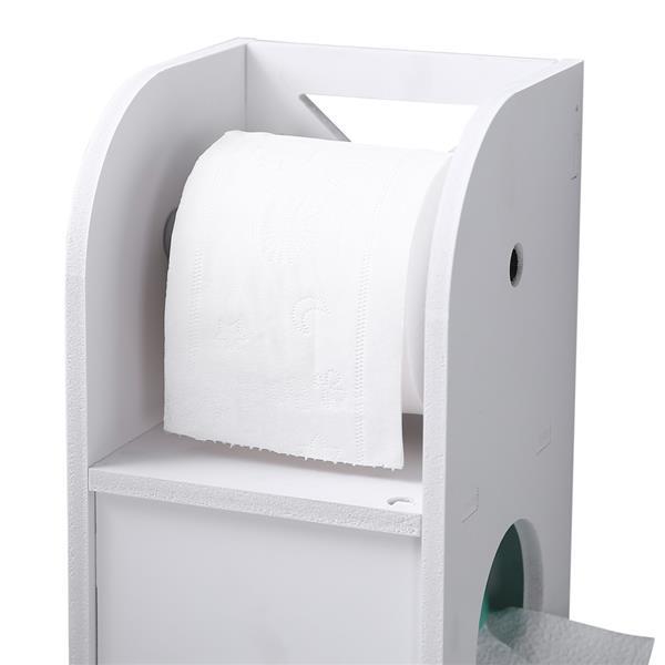 Narrow PVC cabinet for toilet paper and towels, featuring a modern white design, perfect for small bathrooms.