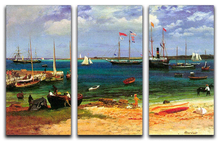 Nassau port by Bierstadt 3-panel canvas print showcasing vibrant colors and intricate details, perfect for home decor.