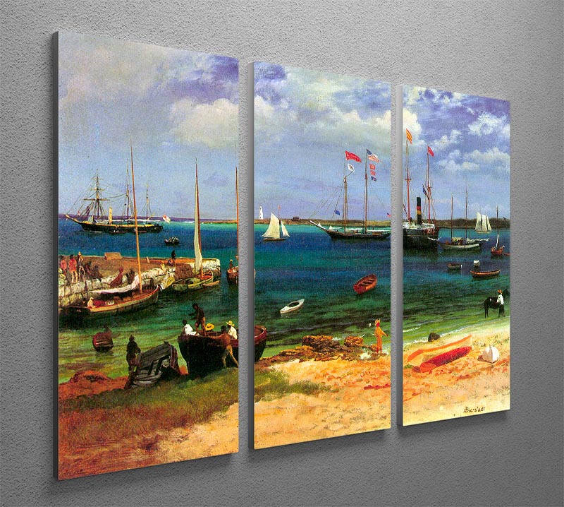 Nassau port by Bierstadt 3-panel canvas print showcasing vibrant colors and intricate details, perfect for home decor.