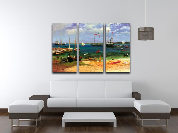 Nassau port by Bierstadt 3-panel canvas print showcasing vibrant colors and intricate details, perfect for home decor.