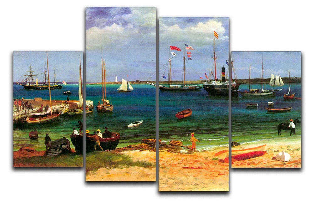 Nassau port by Bierstadt 4 Split Panel Canvas artwork, featuring a serene port scene divided into four panels for a dynamic display.