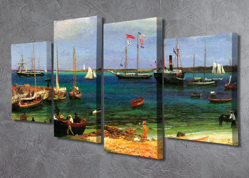 Nassau port by Bierstadt 4 Split Panel Canvas artwork, featuring a serene port scene divided into four panels for a dynamic display.
