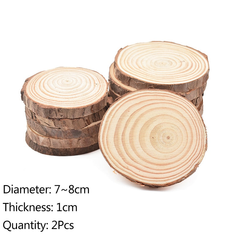 Natural Pine Round Wood Circles with Tree Bark, showcasing rustic charm and unique textures, perfect for coasters or crafts.