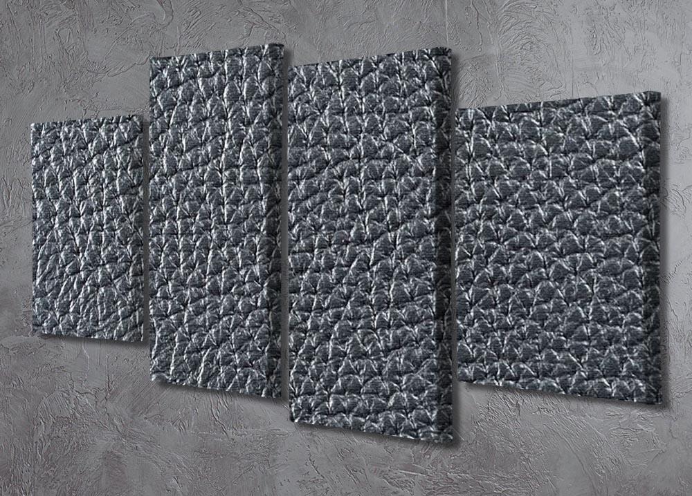 Natural qualitative black leather 4 split panel canvas artwork, showcasing a modern and elegant design with four distinct sections.