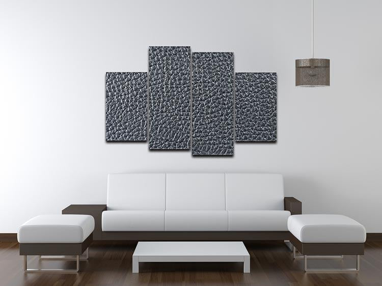 Natural qualitative black leather 4 split panel canvas artwork, showcasing a modern and elegant design with four distinct sections.