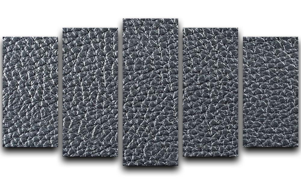 Natural qualitative black leather 5 split panel canvas artwork showcasing a cohesive design across five panels.