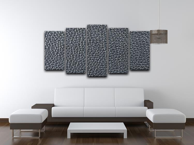 Natural qualitative black leather 5 split panel canvas artwork showcasing a cohesive design across five panels.