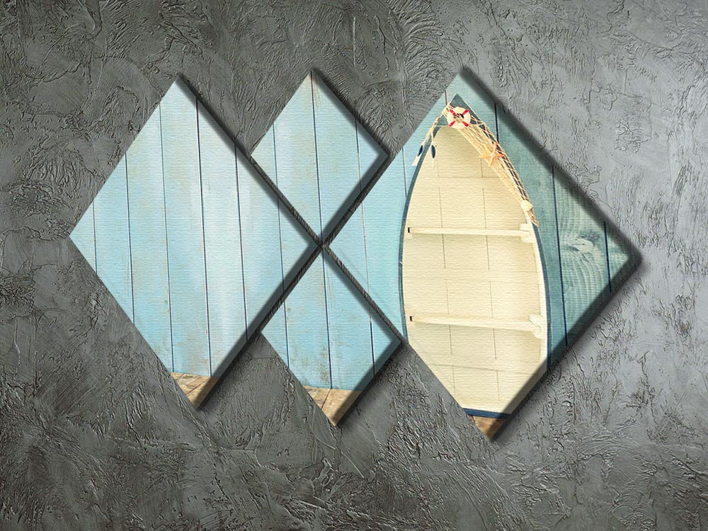 A 4-square multi-panel canvas artwork featuring a nautical boat shape design, perfect for coastal decor.