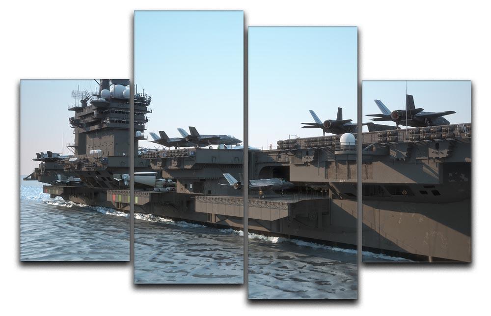A stunning 4-split canvas artwork featuring an angled view of a Navy aircraft carrier, showcasing its impressive details and vibrant colors.