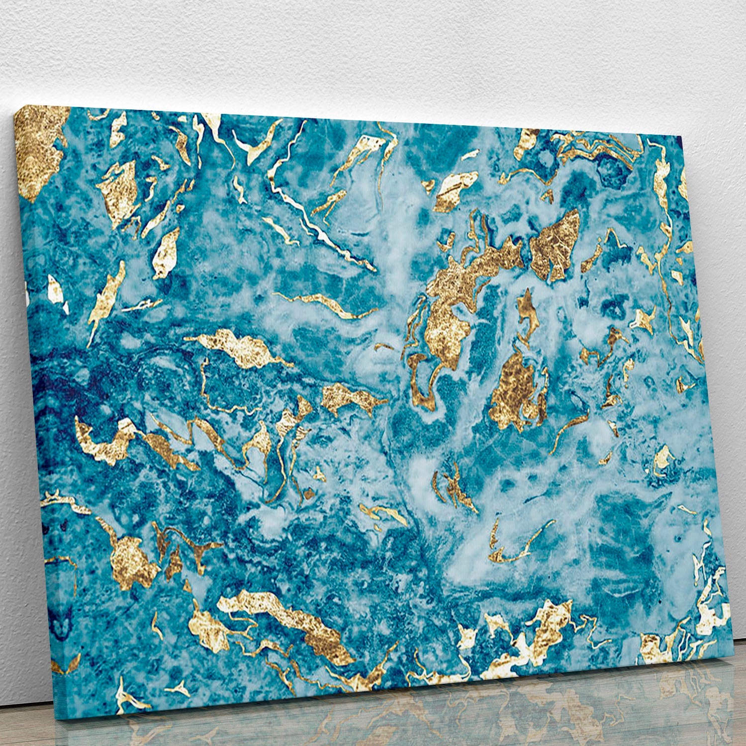 Navy and gold foil marble canvas print showcasing elegant abstract design, perfect for modern decor.