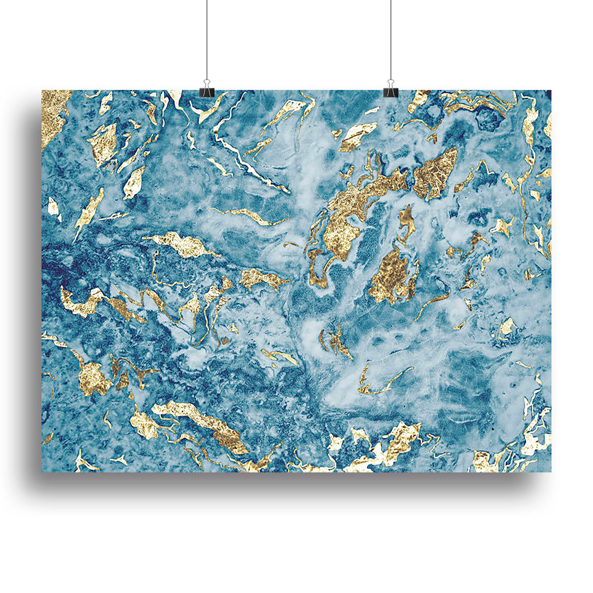 Navy and gold foil marble canvas print showcasing elegant abstract design, perfect for modern decor.