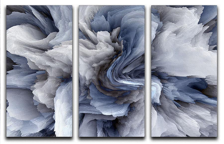 Navy and white abstract watercolour 3 split panel canvas print, showcasing elegant design and vibrant colors.