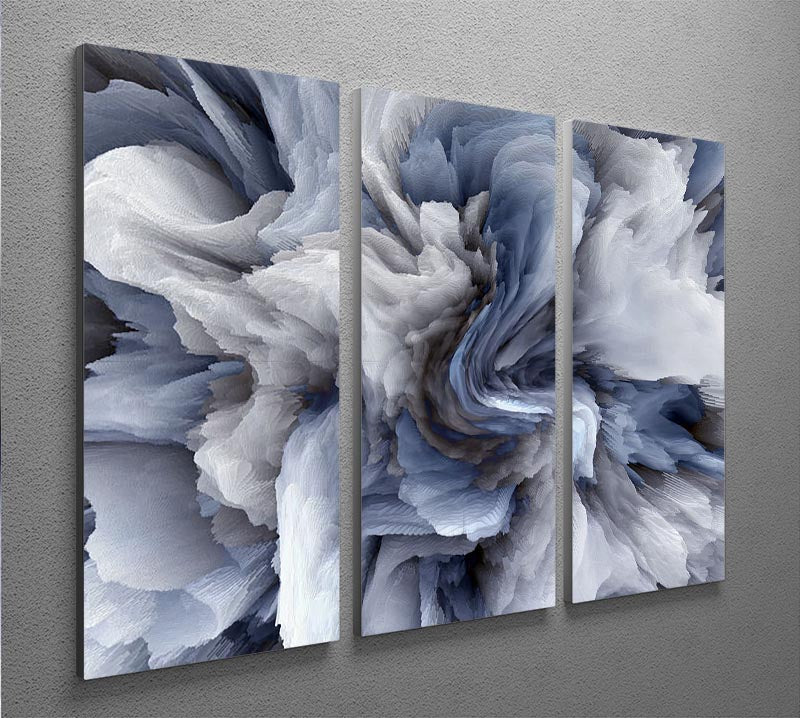 Navy and white abstract watercolour 3 split panel canvas print, showcasing elegant design and vibrant colors.