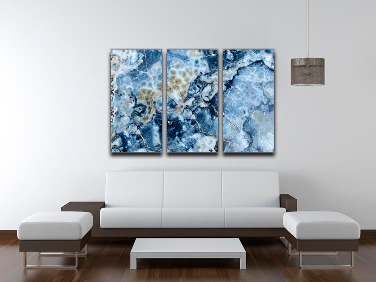 Navy Cracked and Speckled Marble 3 Split Panel Canvas Print showcasing elegant marble design in three panels.