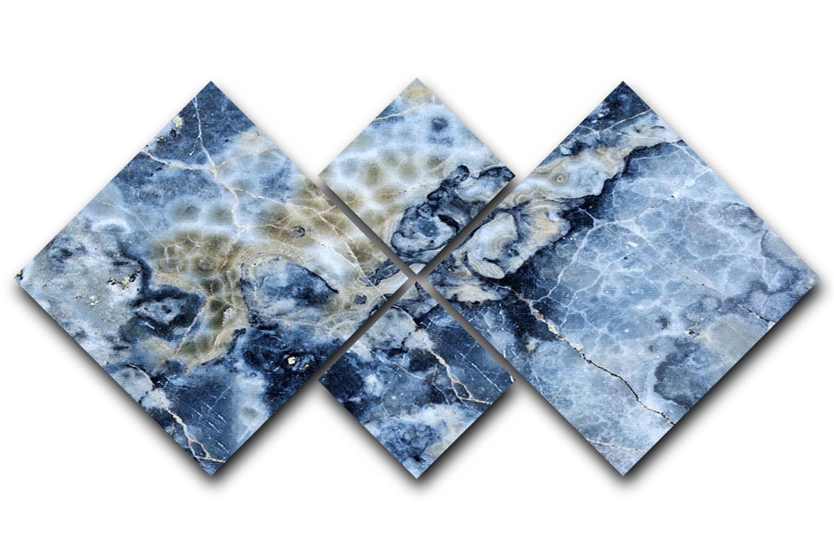 Navy Cracked and Speckled Marble 4 Square Multi Panel Canvas artwork displayed on a wall, showcasing four individual panels with a modern design.