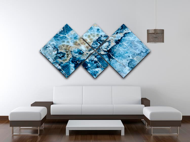 Navy Cracked and Speckled Marble 4 Square Multi Panel Canvas artwork displayed on a wall, showcasing four individual panels with a modern design.