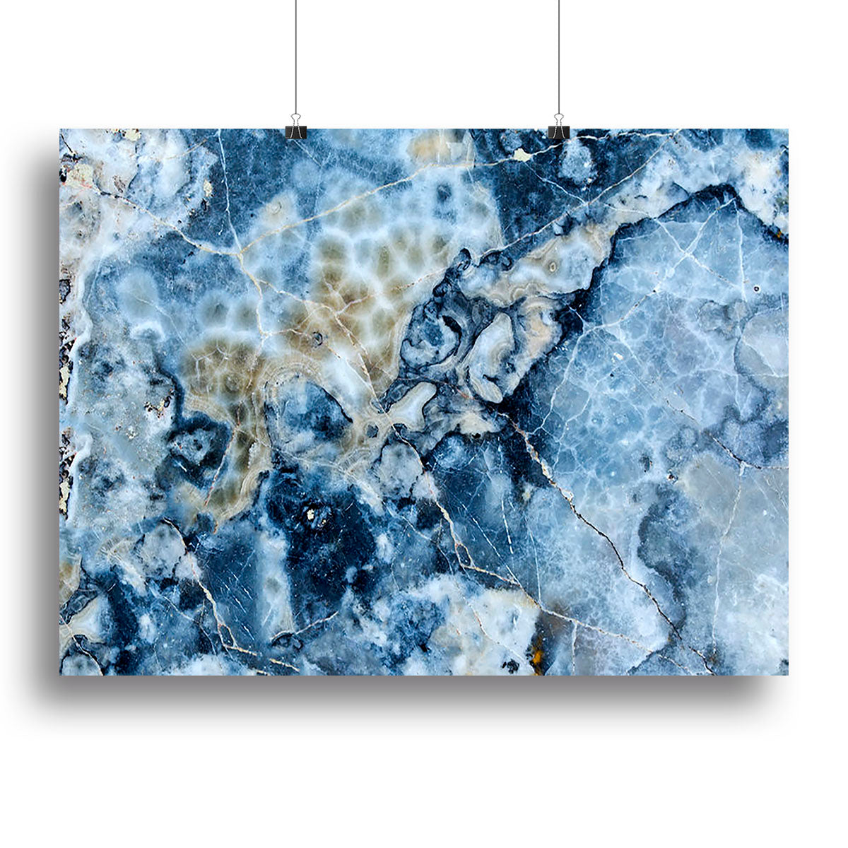 Navy Cracked and Speckled Marble Canvas Print showcasing deep navy tones and intricate patterns, perfect for modern decor.