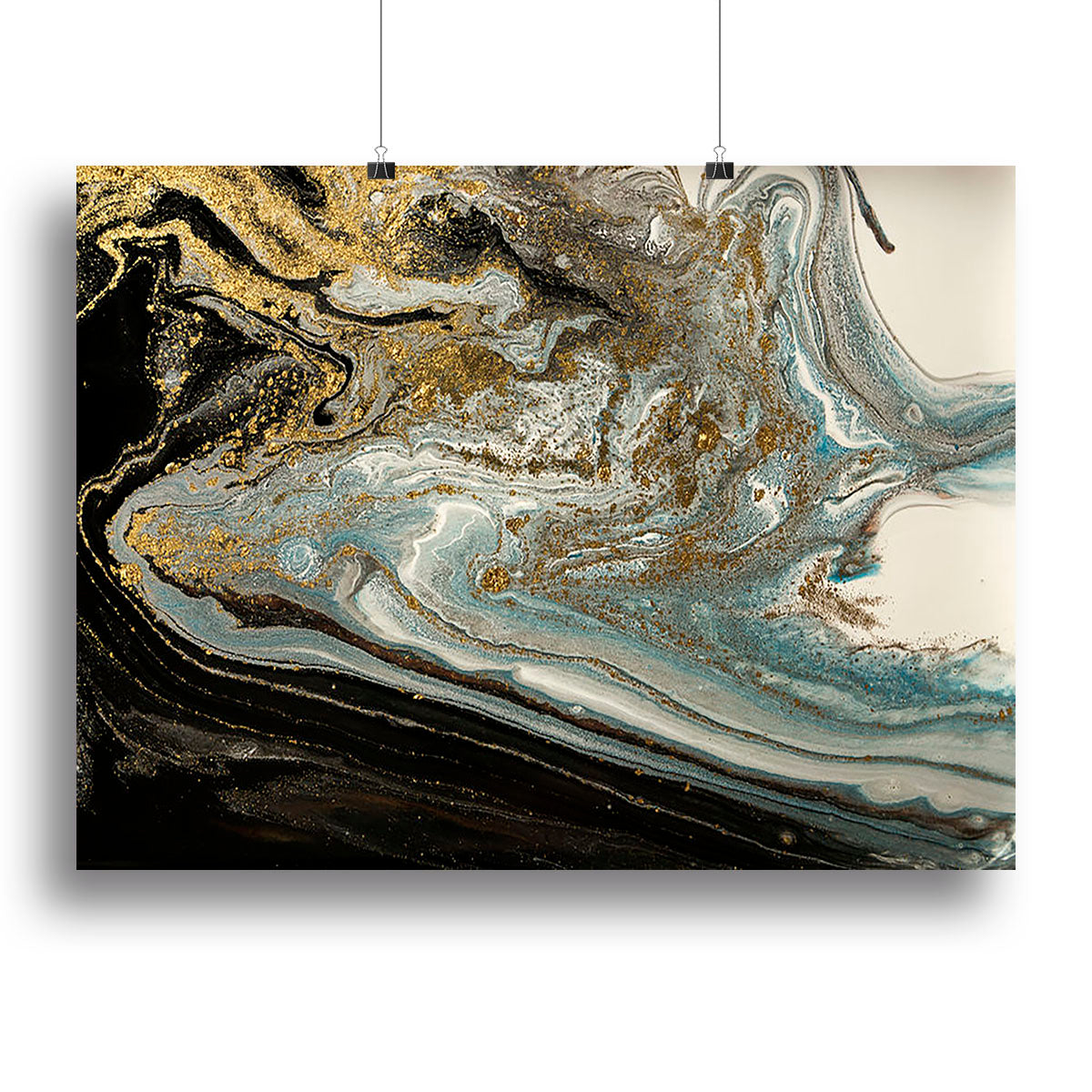 Navy gold and white marble swirl canvas print showcasing elegant abstract design, perfect for modern decor.