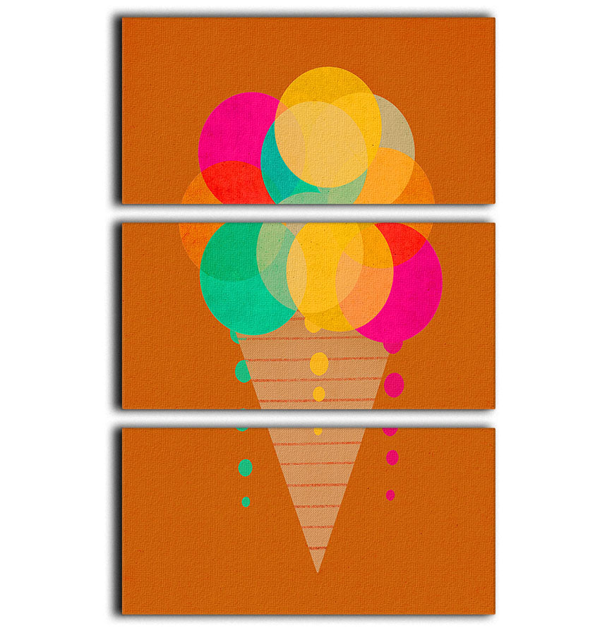 A vibrant Neon Ice Cream 3 Split Panel Canvas Print featuring colorful ice cream cones on a stylish background, perfect for modern decor.
