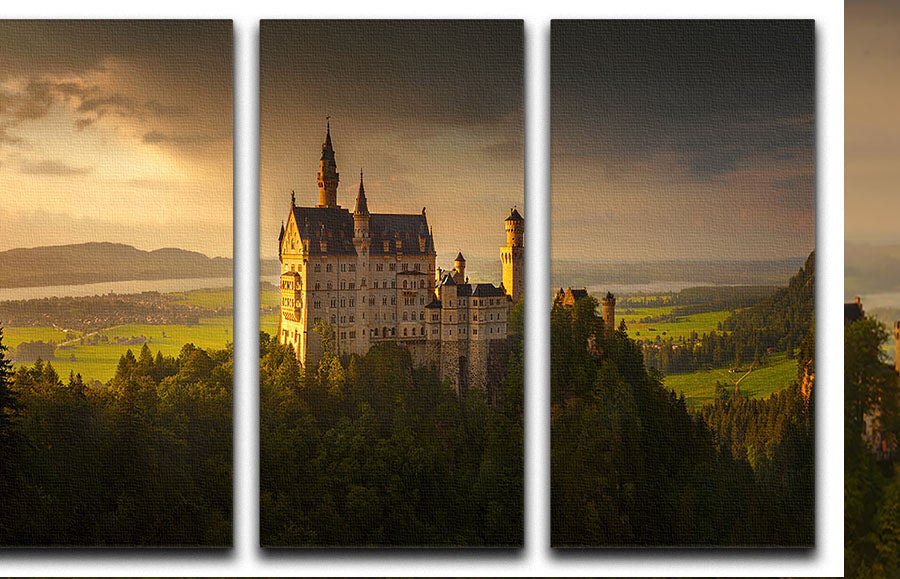 Neuschwanstein 3 Split Panel Canvas Print showcasing a stunning landscape in three panels, perfect for home decor.