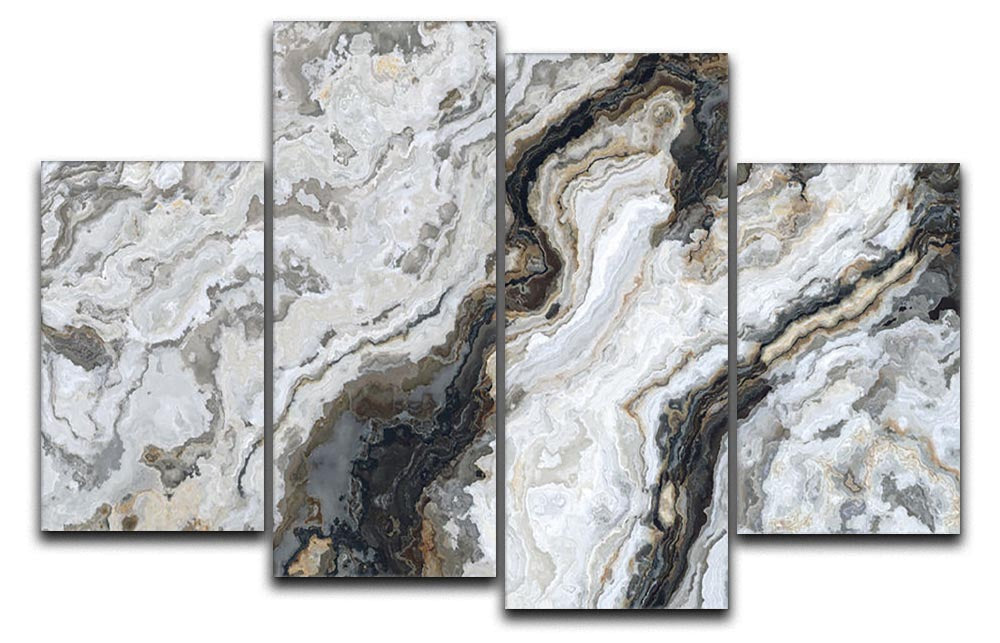 Neutral Coloured Marble 4 Split Panel Canvas artwork displayed in a modern living room setting.