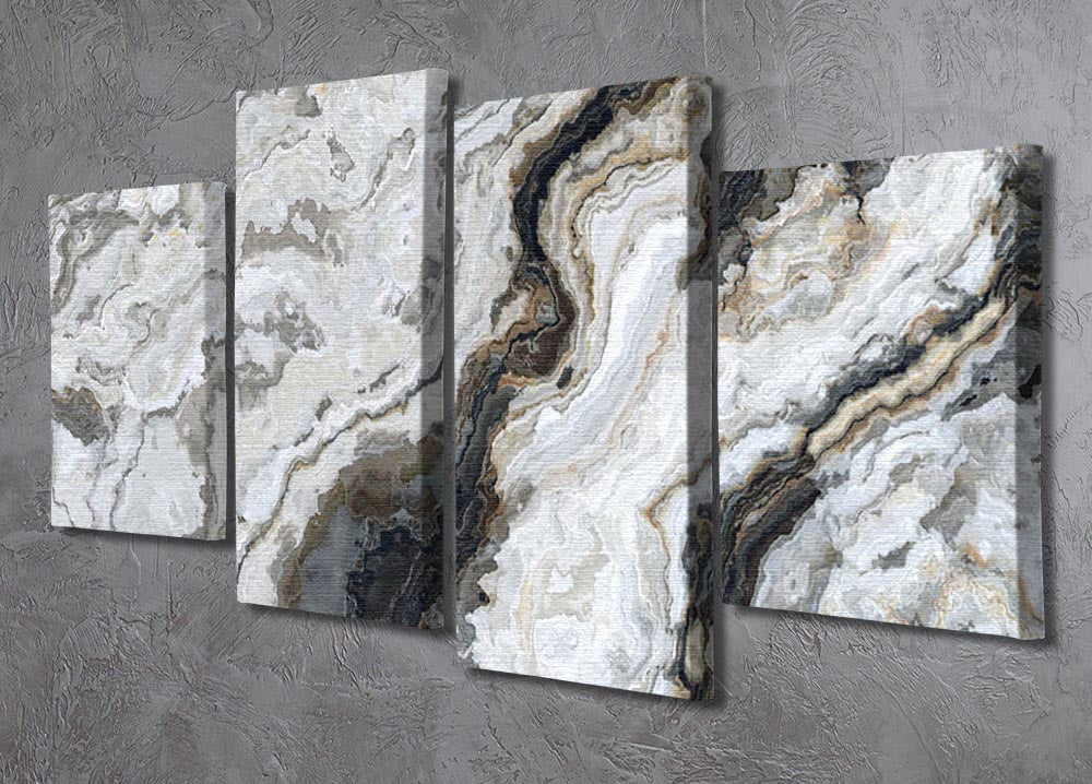 Neutral Coloured Marble 4 Split Panel Canvas artwork displayed in a modern living room setting.