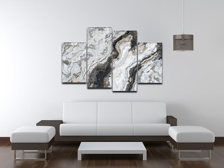Neutral Coloured Marble 4 Split Panel Canvas artwork displayed in a modern living room setting.