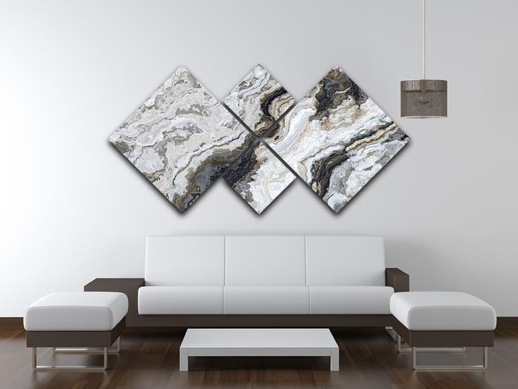Neutral Coloured Marble 4 Square Multi Panel Canvas artwork displayed in a modern living room setting.