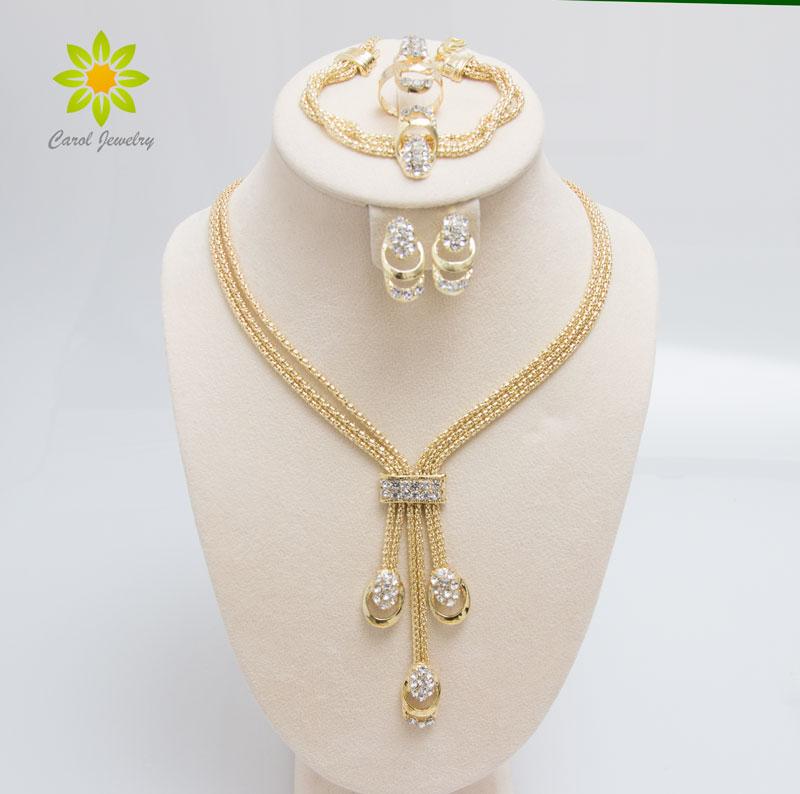 Elegant gold plated beads collar necklace earrings set, featuring crystals and adjustable components, perfect for special occasions.