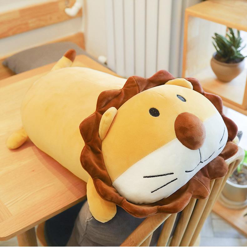 A cute plush lion doll in vibrant colors, available in sizes 45 to 80 cm, perfect for gifts and home decoration.