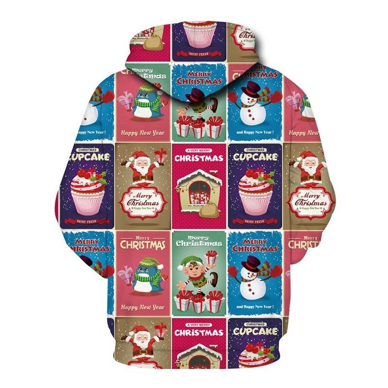 A stylish unisex long sleeve hoodie featuring a cute 3D Christmas print, perfect for holiday celebrations.