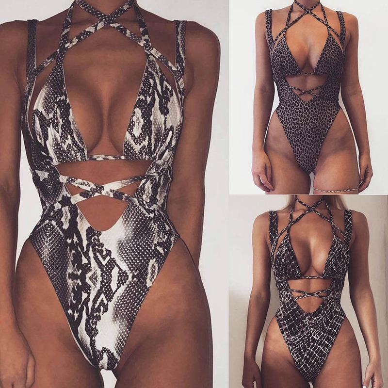 New fashion Siamese sexy backless swimsuit bikini for women in leopard print, showcasing stylish design and comfortable fit.
