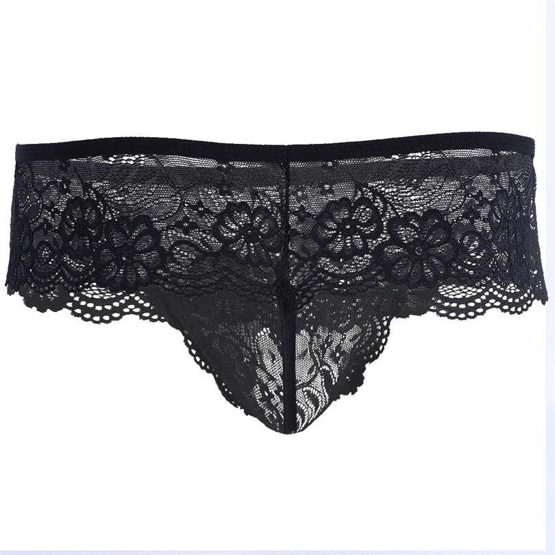 New Gay Men's Lace G-string Lingerie in multicolor with open butt design and lace decoration.