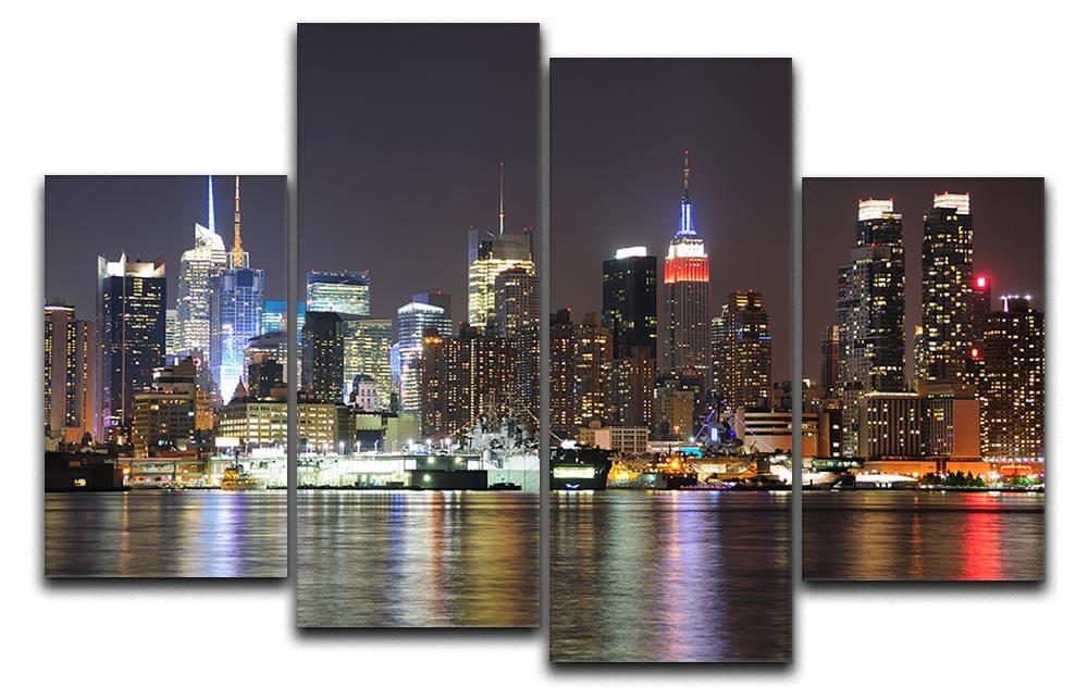 A beautiful 4-panel canvas artwork depicting the Weehawken waterfront in New Jersey, showcasing vibrant colors and a serene landscape.