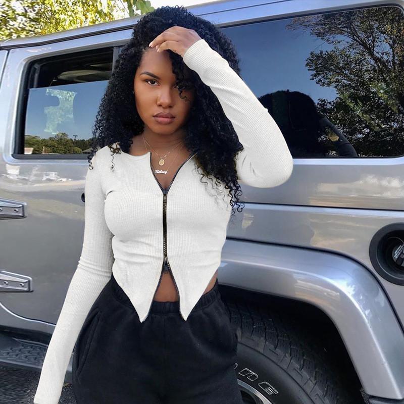 New Sexy T Shirt for Women featuring long sleeves, zipper detail, and sharp corners in white, wine red, and grey colors.