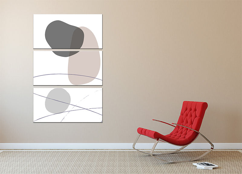 New Shapes Beige 03 3 Split Panel Canvas Print featuring three elegant panels with abstract design in beige tones.