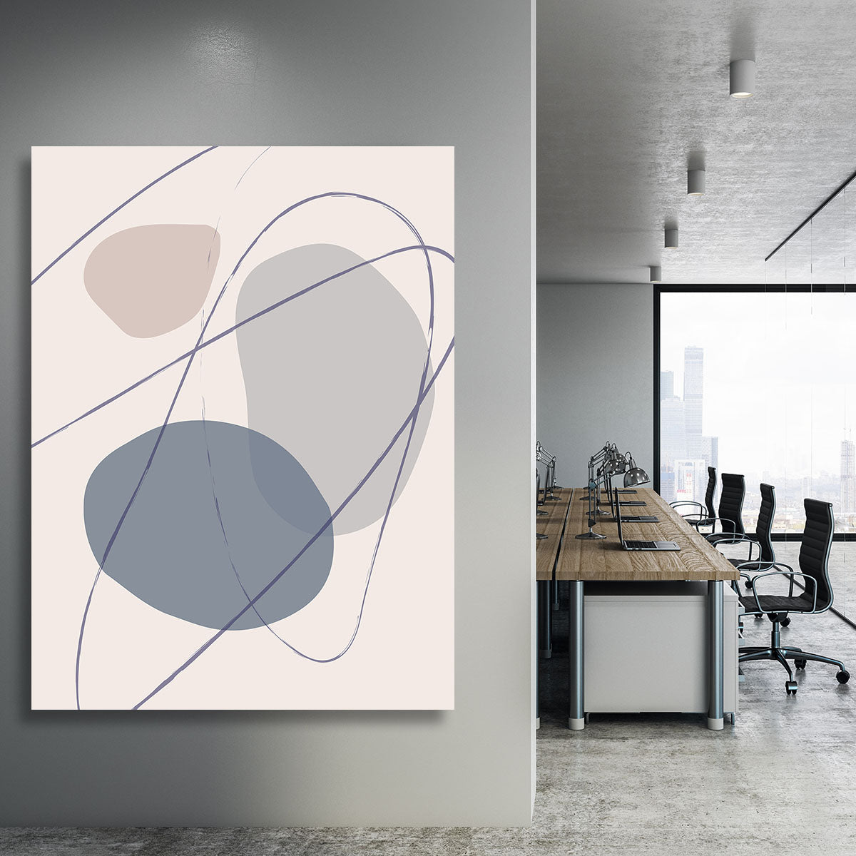 New Shapes Blue No 2 Canvas Print featuring an abstract blue design, perfect for modern home decor.