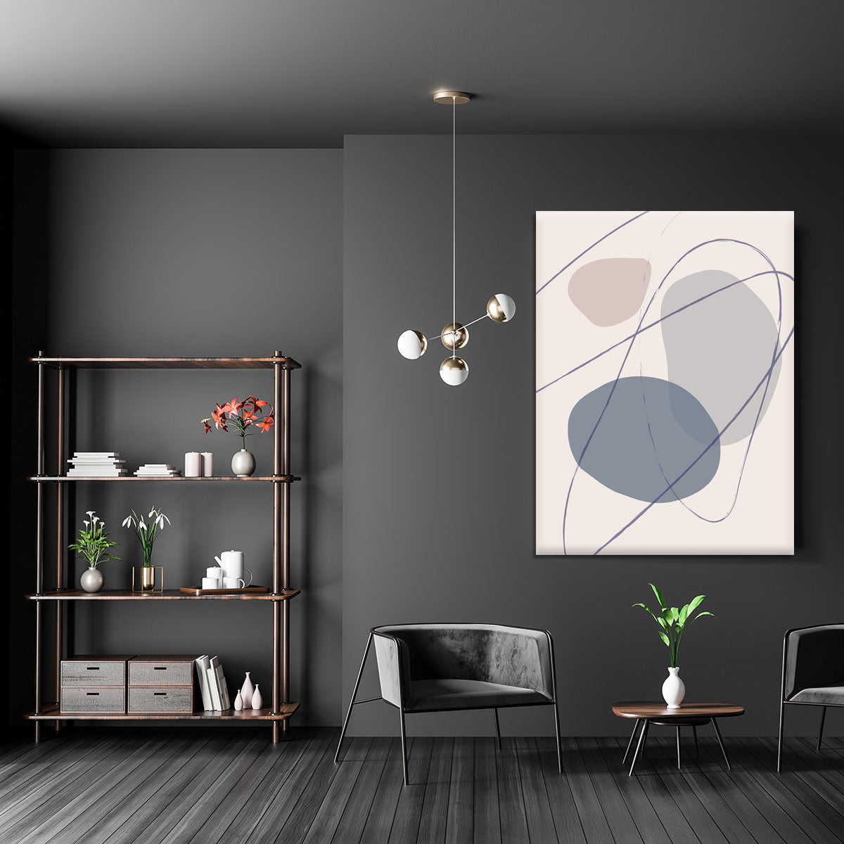 New Shapes Blue No 2 Canvas Print featuring an abstract blue design, perfect for modern home decor.