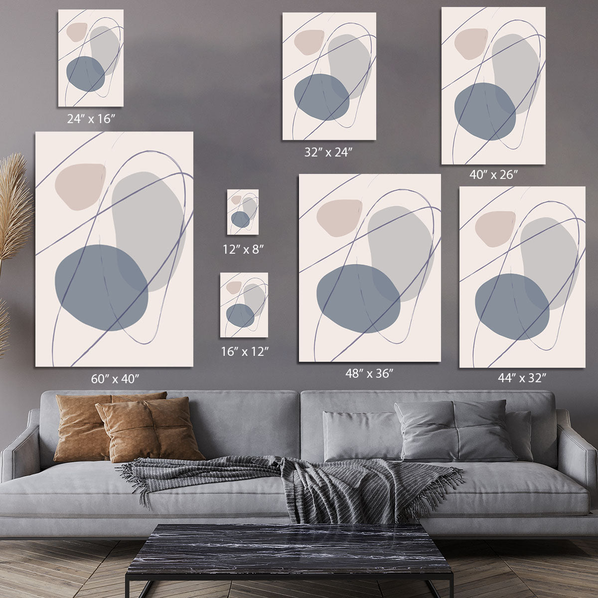 New Shapes Blue No 2 Canvas Print featuring an abstract blue design, perfect for modern home decor.