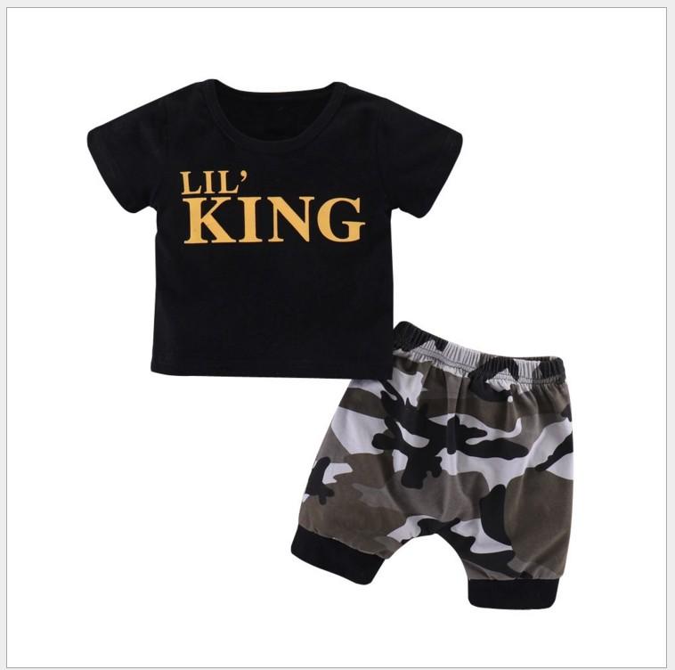 New Summer Baby Boys Letters Printed Short Sleeve T-shirt with Camouflage, featuring a trendy design and comfortable fit for toddlers.