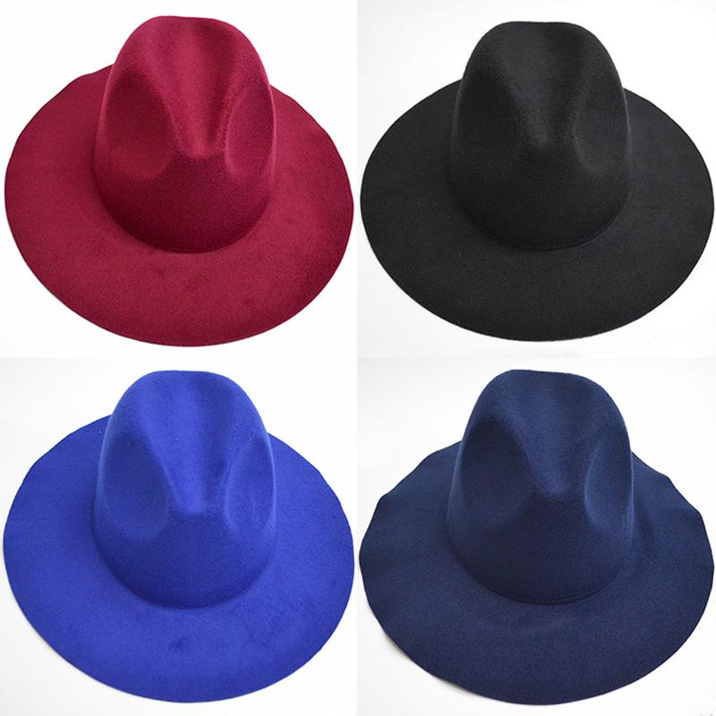 A stylish New Women Wool Felt Fedora Hat with a wide brim, available in multiple colors, showcasing its soft material and trendy design.