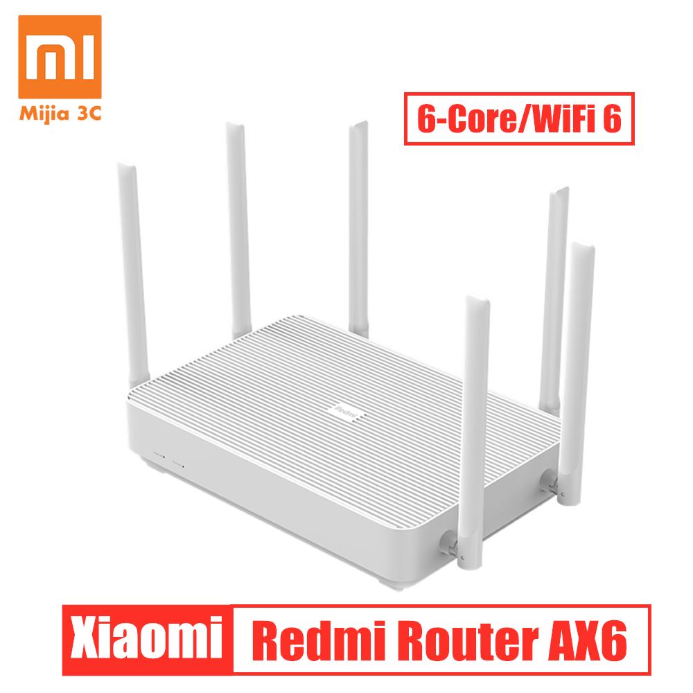 Xiaomi Redmi Router AX6 with six high-gain antennas, showcasing its sleek white design and advanced technology.