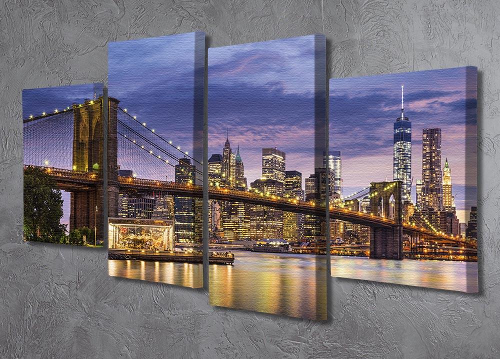 A stunning 4-split canvas artwork depicting the New York City skyline at twilight, showcasing vibrant colors and dynamic design.