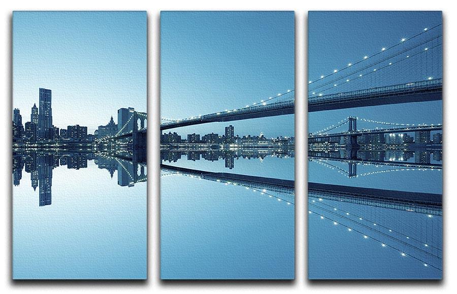 A stunning 3-panel canvas print featuring the Manhattan skyline, showcasing iconic buildings and a vibrant cityscape.